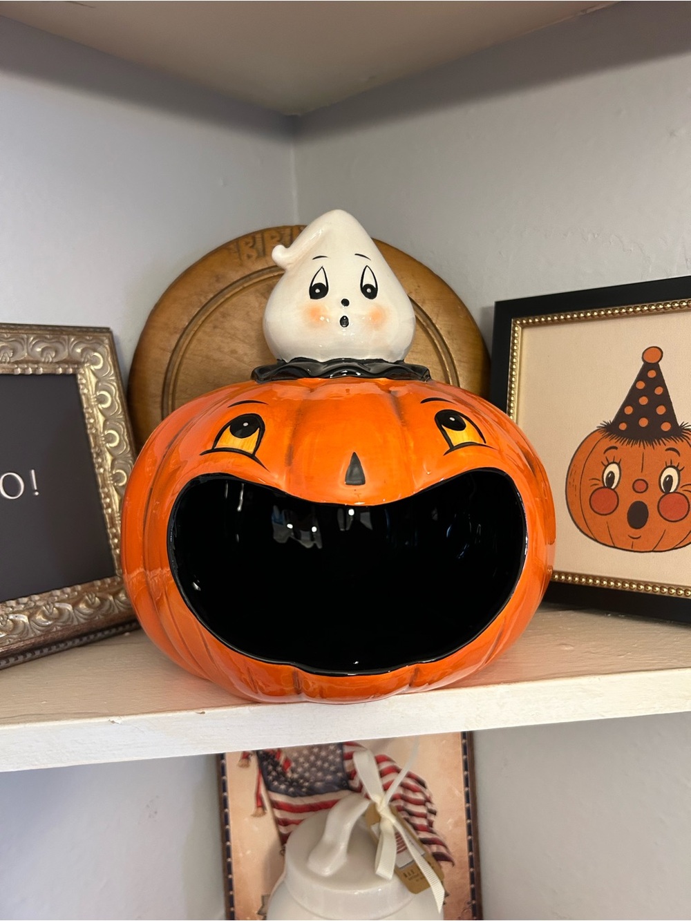 Joanna Parker New Issue Lg Ceramic Jack-O'-Lantern Bowel with Gus